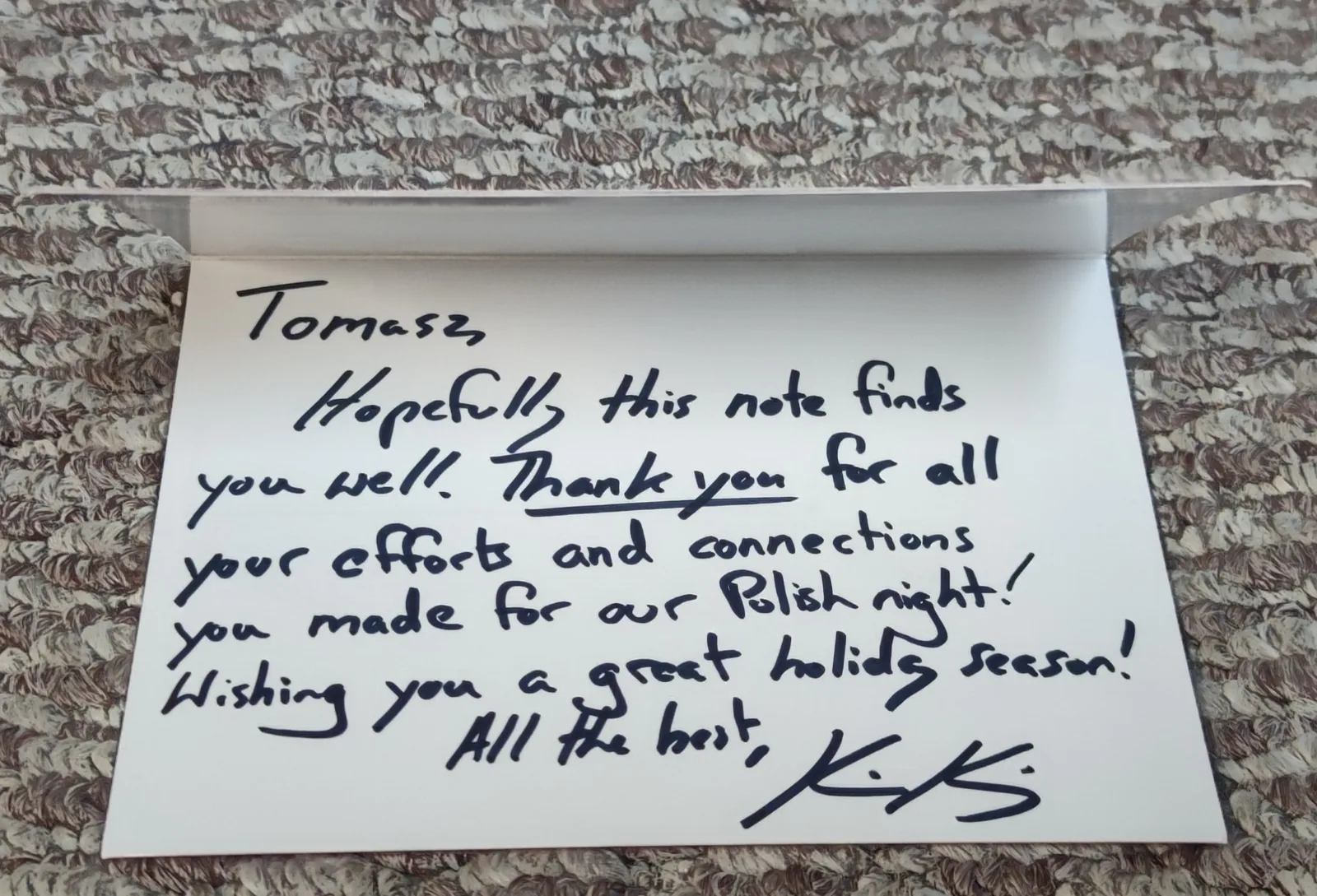 Handwritten note inside the Chicago Blackhawks card