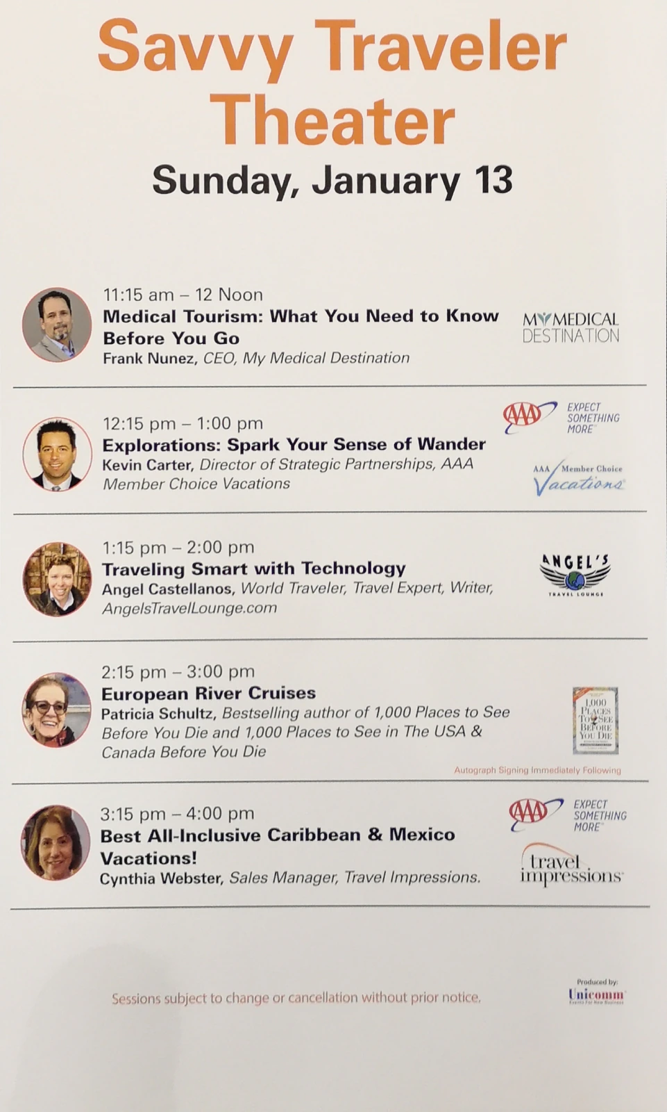 Savvy Traveler Theater schedule for Sunday, January 13, listing talks on medical tourism, river cruises and Caribbean vacations