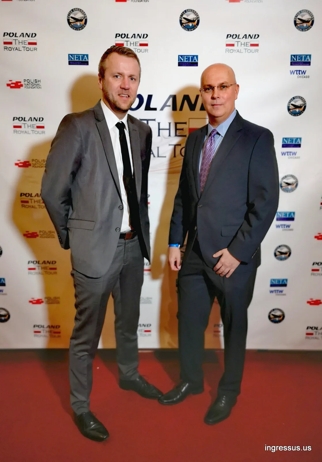 Ingressus team at the Poland: The Royal Tour step-and-repeat backdrop at the world premiere in Chicago, April 2019