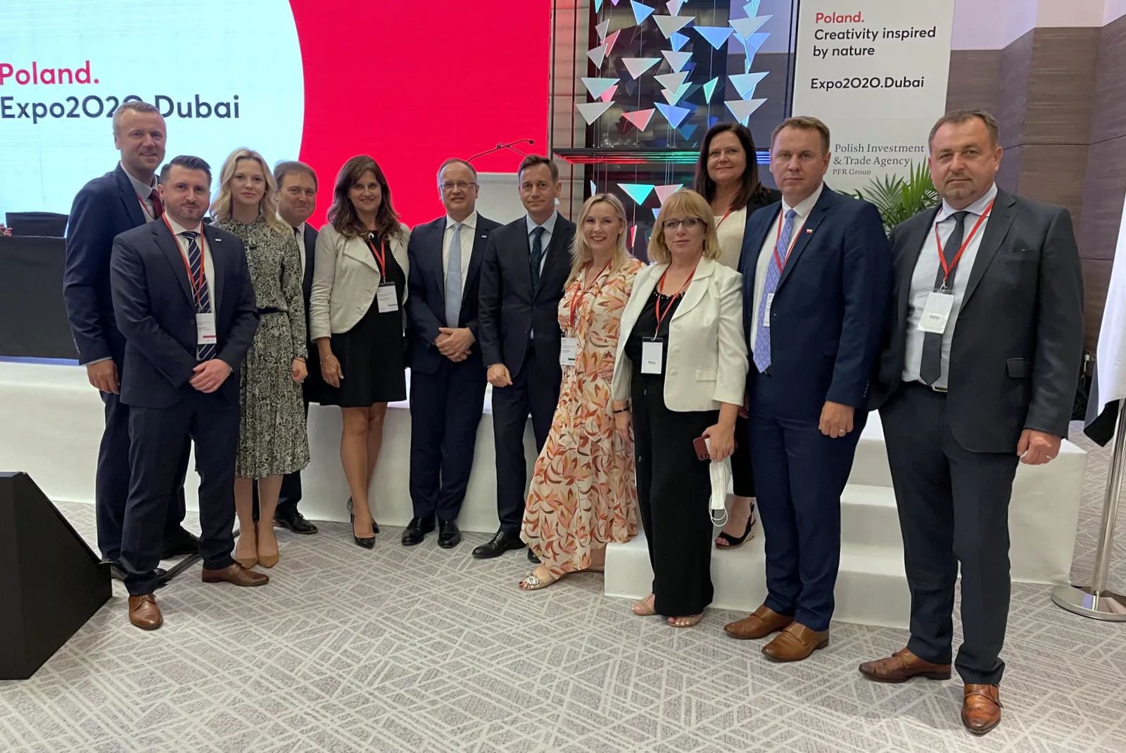 Group of trade mission participants on the Poland Expo 2020 Dubai stage of the Polish Investment and Trade Agency