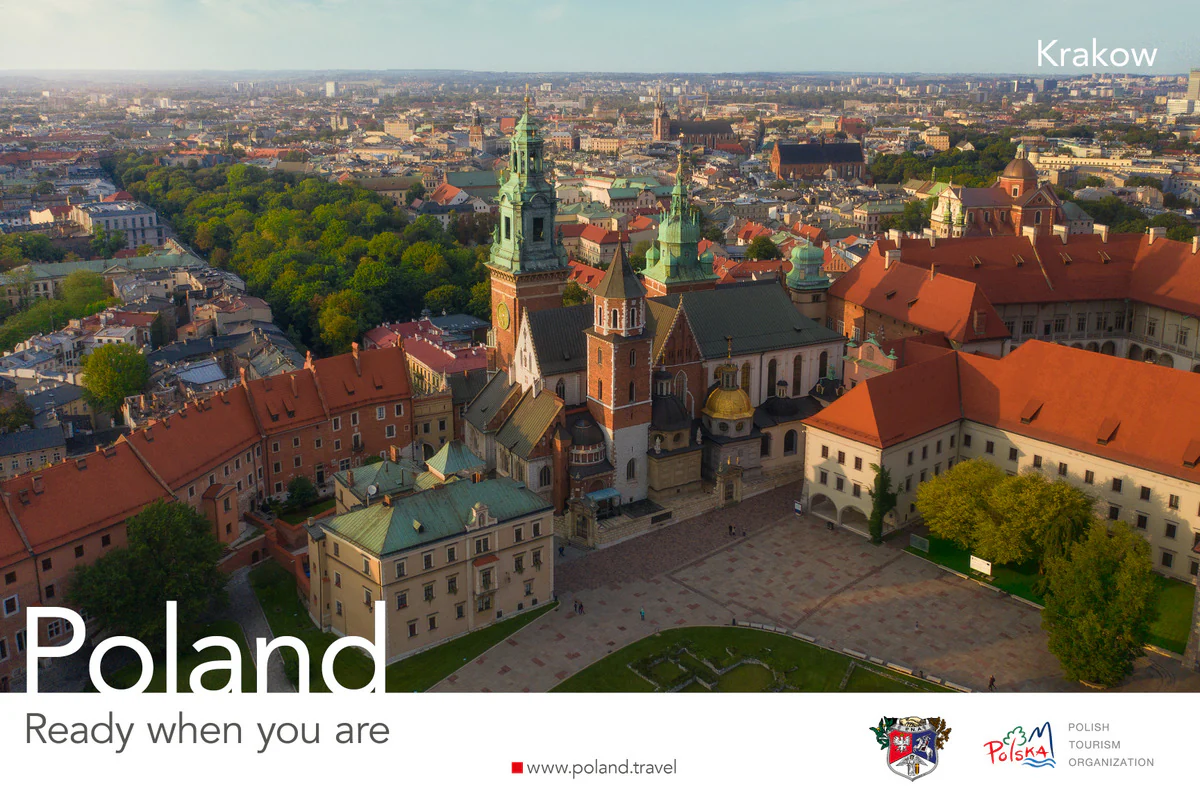 Poland, Ready when you are poster with an aerial view of Wawel Cathedral and castle in Kraków