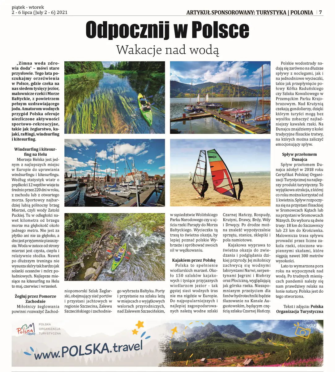Dziennik Związkowy page from July 2 to 6, 2021 with a Polish Tourism Organization article on holidays by the water