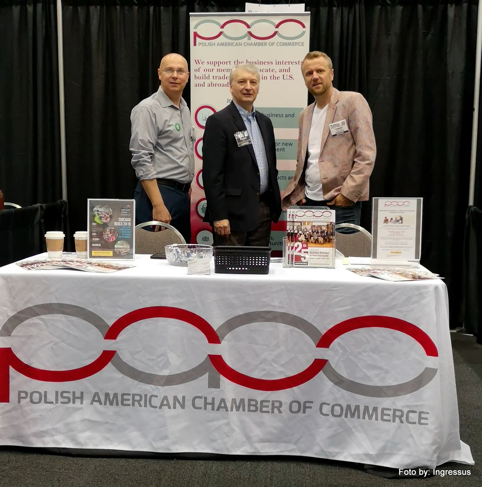 Tomasz Popławski of Ingressus with two others at the Polish American Chamber of Commerce booth at Small Business Expo 2019, Chicago